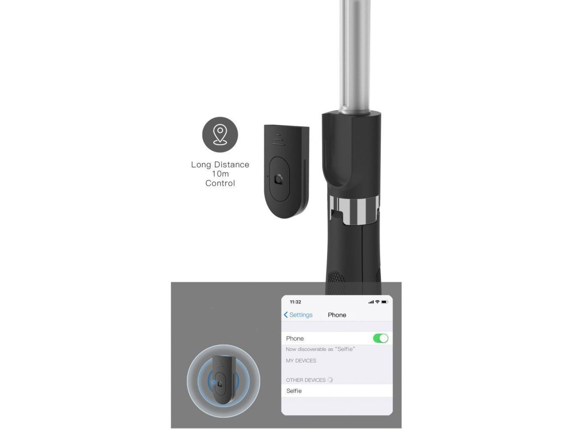 Bastão de selfie Bluetooth Tech-Protect L01S com tripé de até 70 cm - Preto