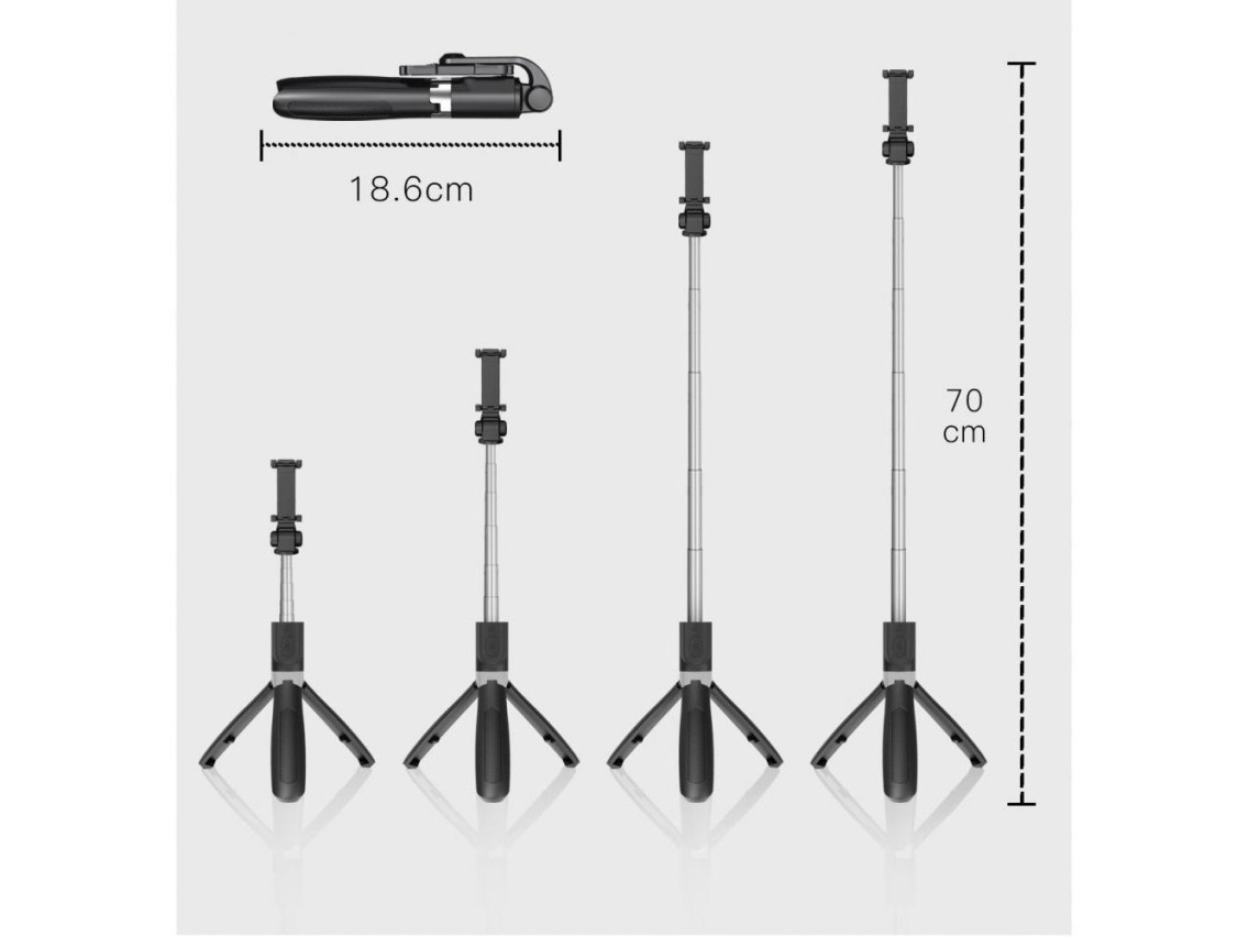 Bastão de selfie Bluetooth Tech-Protect L01S com tripé de até 70 cm - Preto