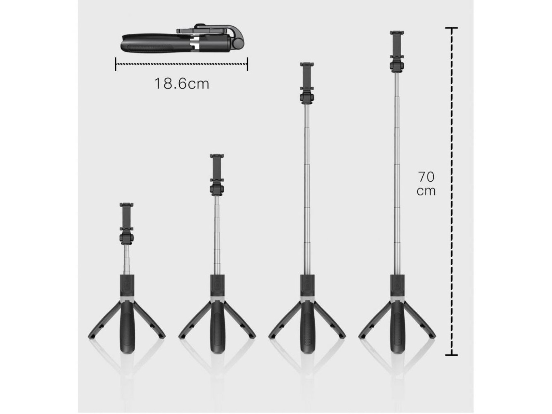 Bastão de selfie Bluetooth Tech-Protect L01S com tripé de até 70 cm - Preto