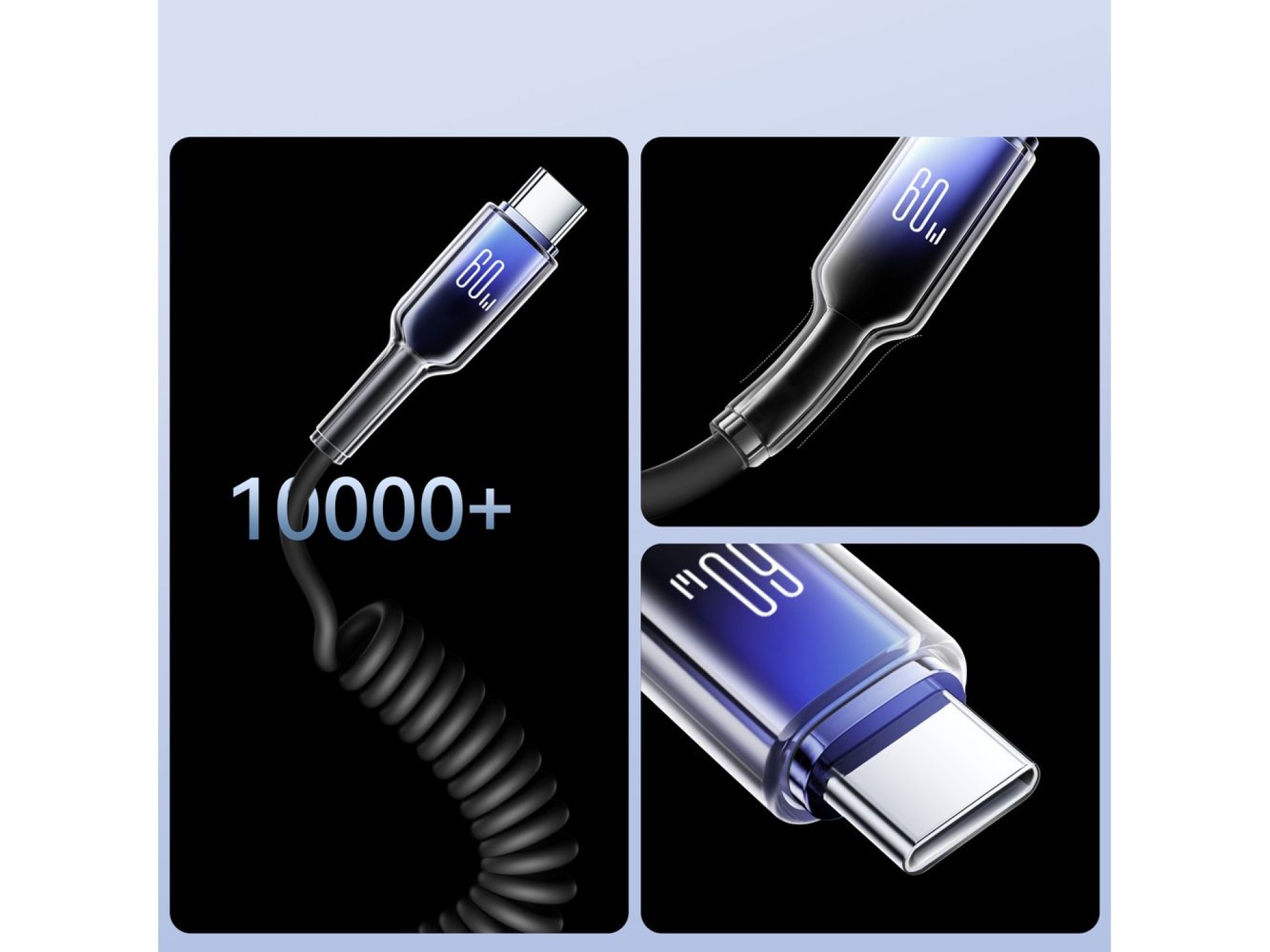 Joyroom S-A43 Crystal-Clear Series 60W USB-C - USB-C spiral cable 1.5m - black