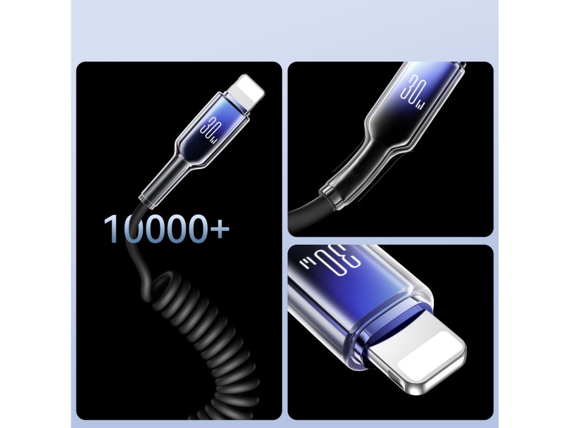 Joyroom S-A43 Crystal-Clear Series 30W USB-C - Lightning spiral cable 1.5m - black