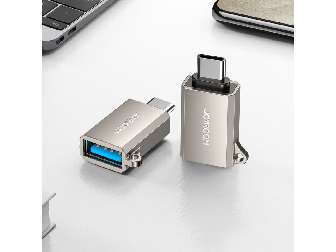 Adaptador Joyroom S-H151 USB-C (macho) / USB-A (hembra) con ojal para cordón - Plateado