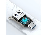 Adaptador Joyroom S-H151 USB-C (macho) / USB-A (hembra) con ojal para cordón - Plateado Adaptador Joyroom S-H151 USB-C (macho) / USB-A (hembra) con ojal para cordón - Plateado