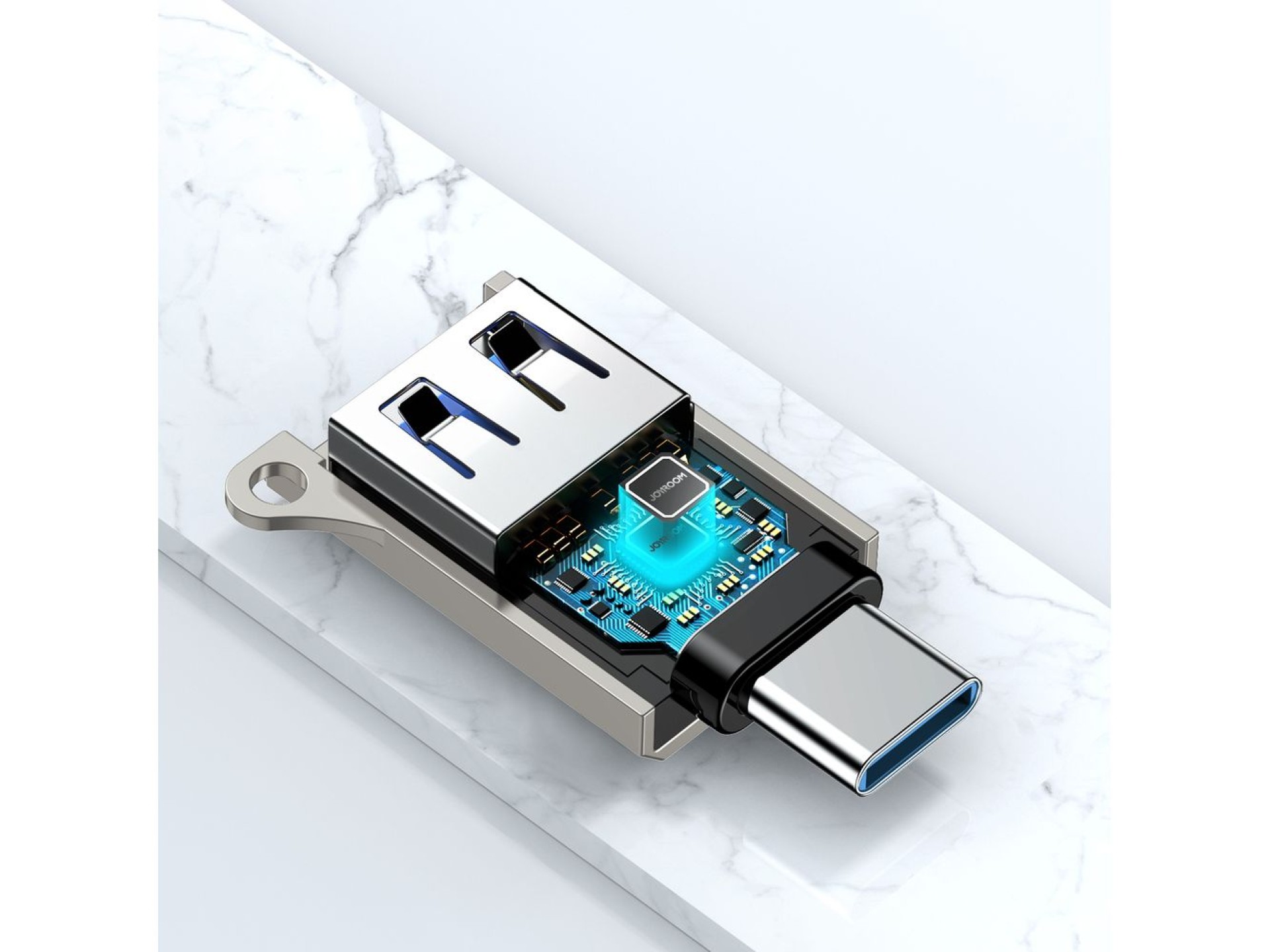 Adaptador Joyroom S-H151 USB-C (macho) / USB-A (hembra) con ojal para cordón - Plateado