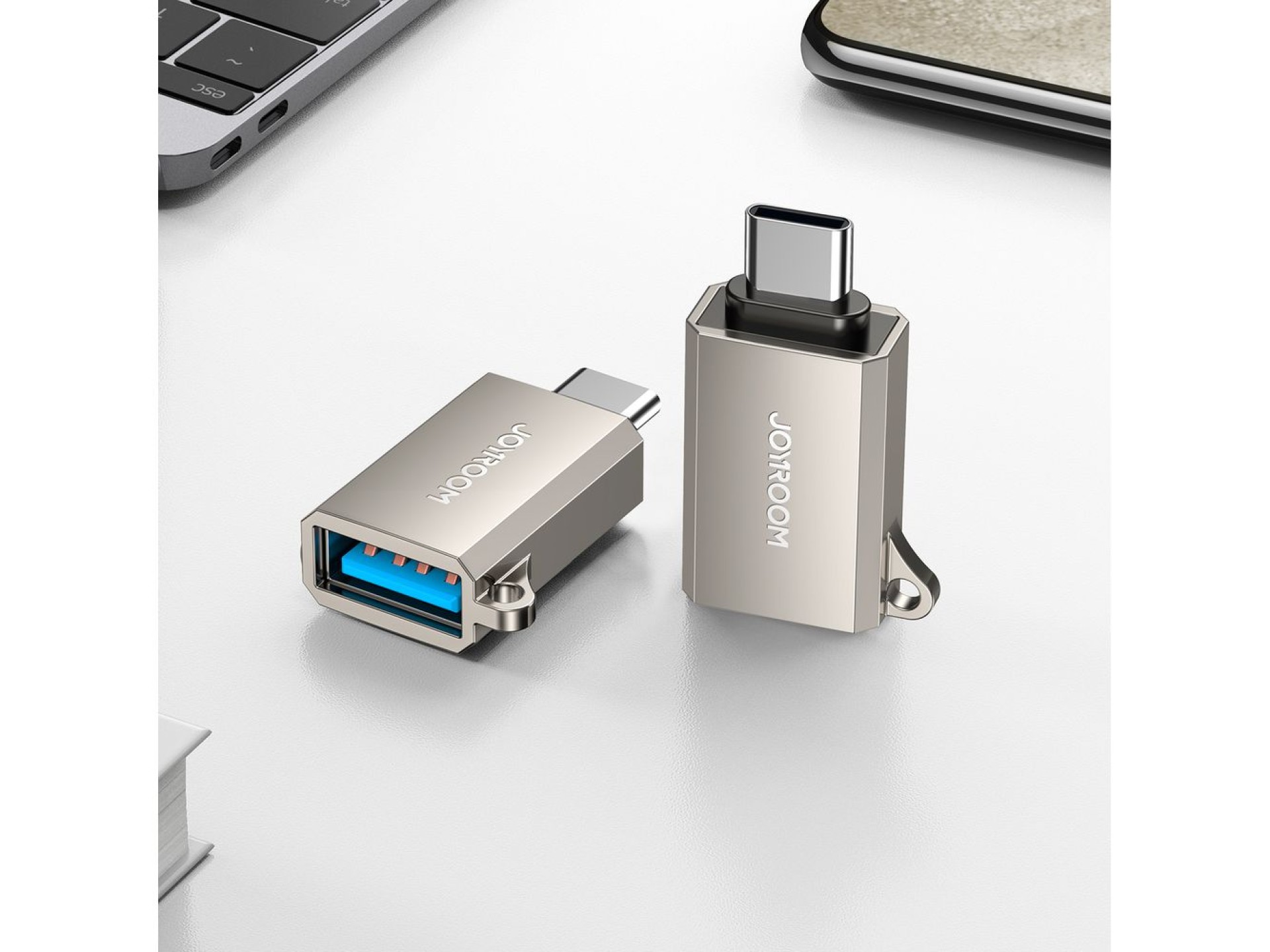 Adaptador Joyroom S-H151 USB-C (macho) / USB-A (hembra) con ojal para cordón - Plateado