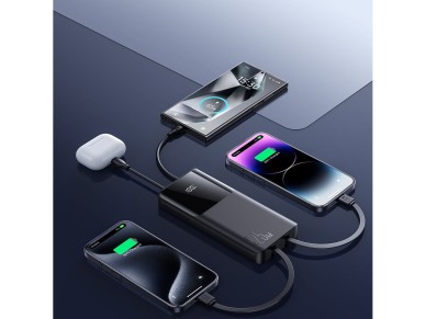 Batería externa Joyroom JR-PBF19 de 22,5 W y 10000 mAh con dos cables integrados - Negra Batería externa Joyroom JR-PBF19 de 22,5 W y 10000 mAh con dos cables integrados - Negra