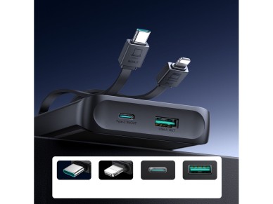 Batería externa Joyroom JR-PBF19 de 22,5 W y 10000 mAh con dos cables integrados - Negra Batería externa Joyroom JR-PBF19 de 22,5 W y 10000 mAh con dos cables integrados - Negra