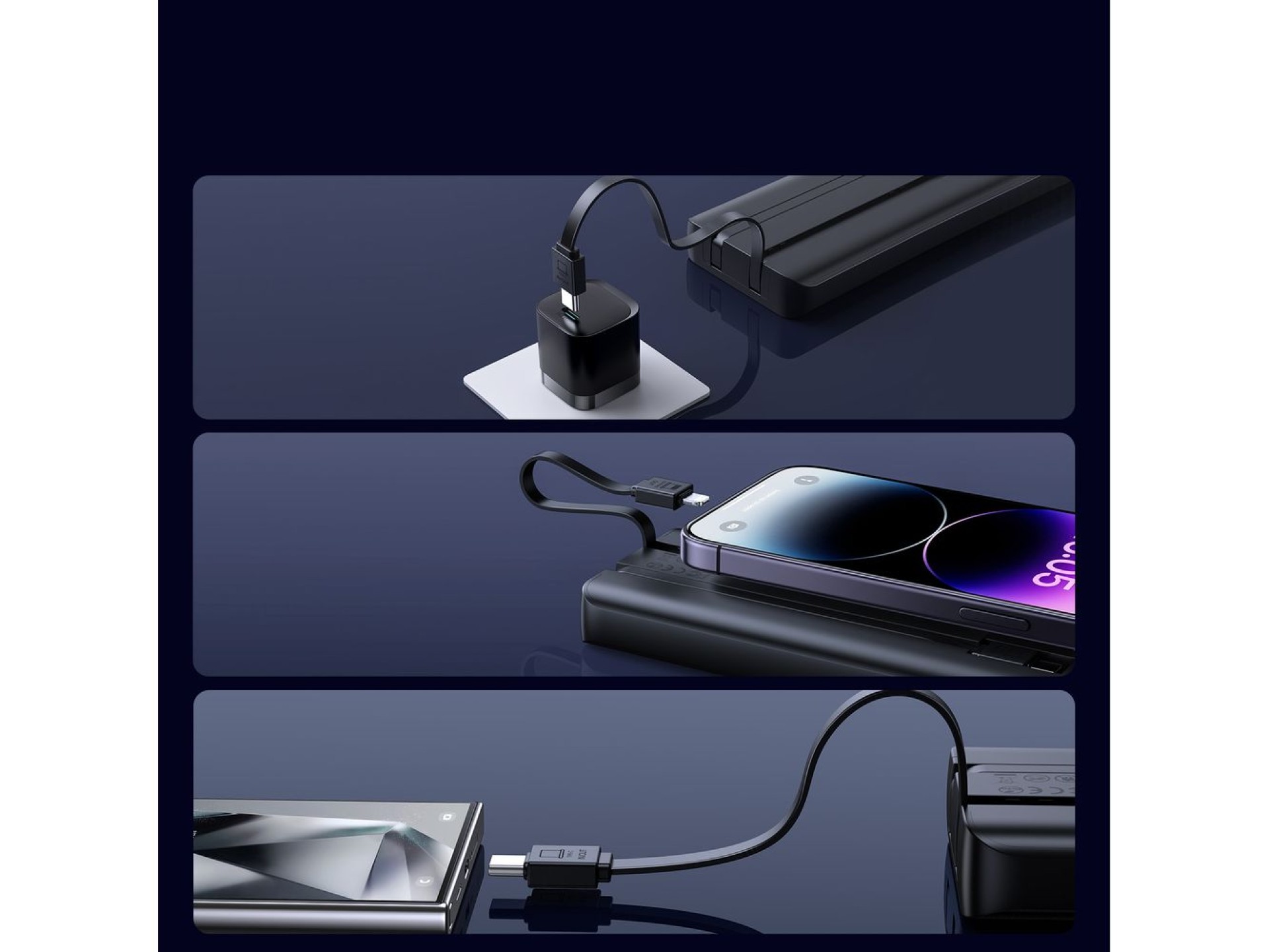 Joyroom JR-PBF19 Powerbank de 22,5 W e 10000 mAh com dois cabos integrados - Preto