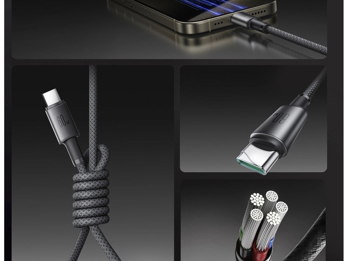 Joyroom S-A50 Unlimited Series 60W USB-C - Cabo USB-C com organizador magnético de 1,2 m - Cinza
