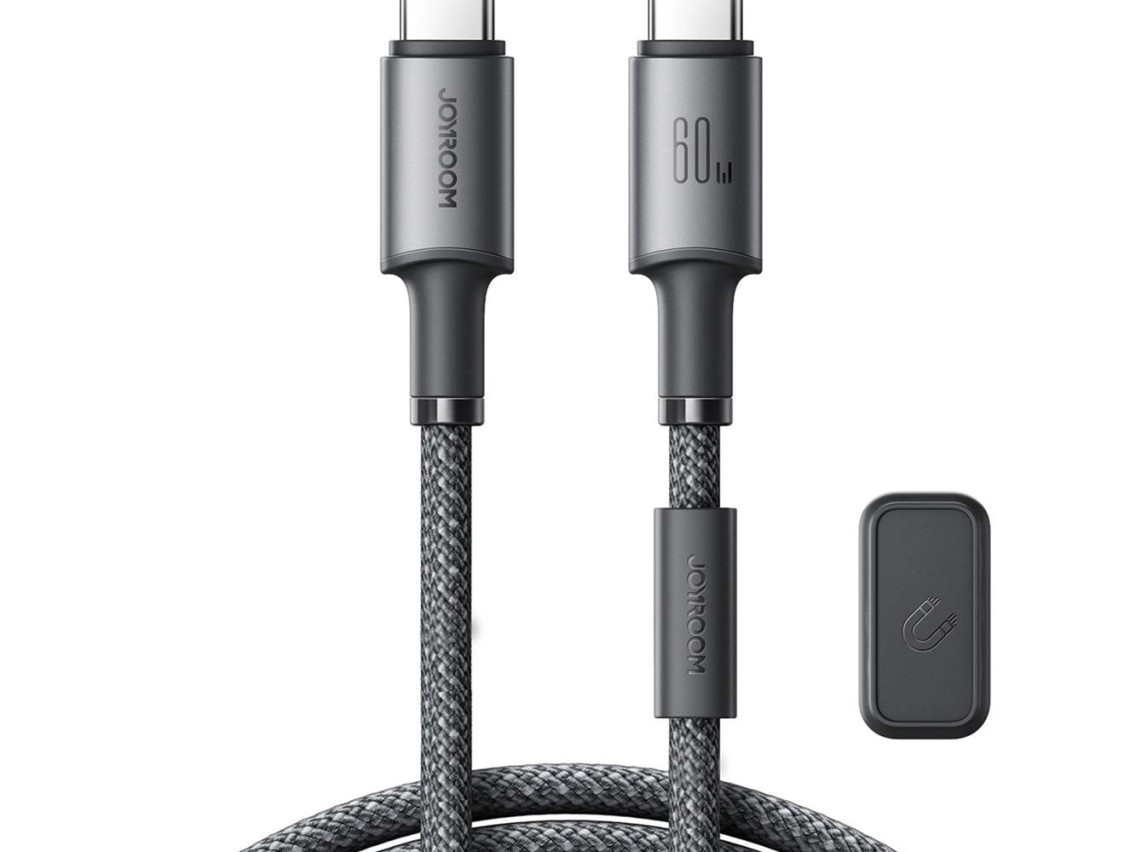 Joyroom S-A50 Unlimited Series 60W USB-C - Cabo USB-C com organizador magnético de 1,2 m - Cinza