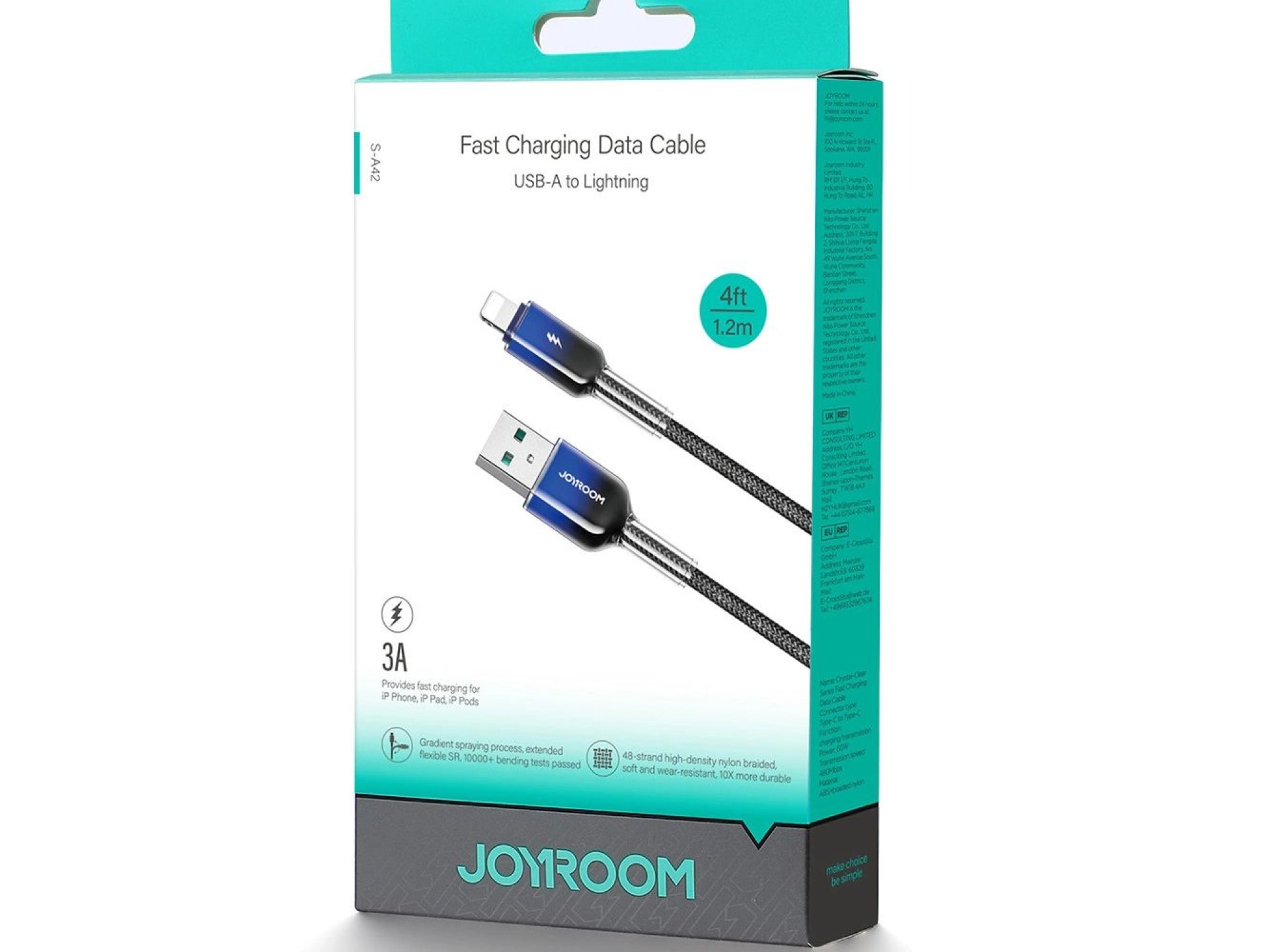 Joyroom S-A42 Crystal-Clear Series 3A USB-A - Lightning cable 1.2m - black