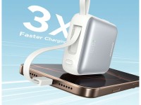 Joyroom JR-PBF27 Powerbank de 10000mAh e 22,5W com cabos USB-C e Lightning integrados - Branco