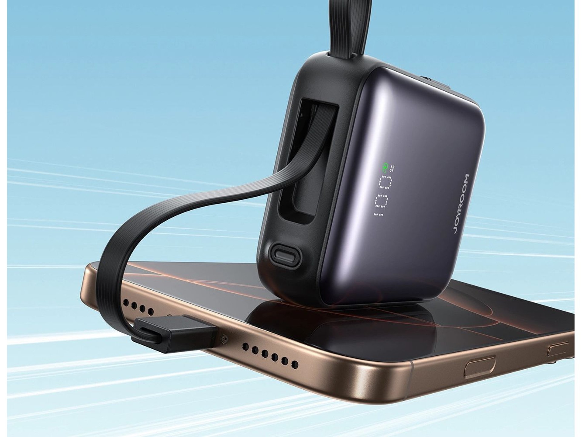 Joyroom JR-PBF27 Powerbank de 10000mAh e 22,5W com cabos USB-C e Lightning integrados - Preto
