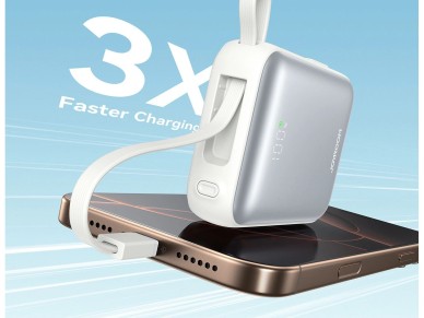 Joyroom JR-PBF27 10000mAh 22.5W Powerbank with Built-in USB-C and Lightning Cables - White