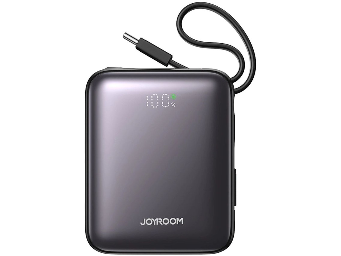 Joyroom JR-PBF27 Powerbank de 10000mAh e 22,5W com cabos USB-C e Lightning integrados - Preto