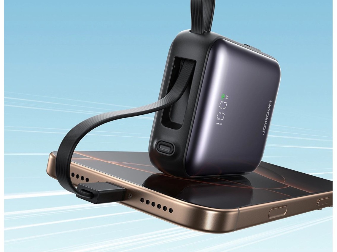 Joyroom JR-PBF27 Powerbank de 10000mAh e 22,5W com cabos USB-C e Lightning integrados - Preto