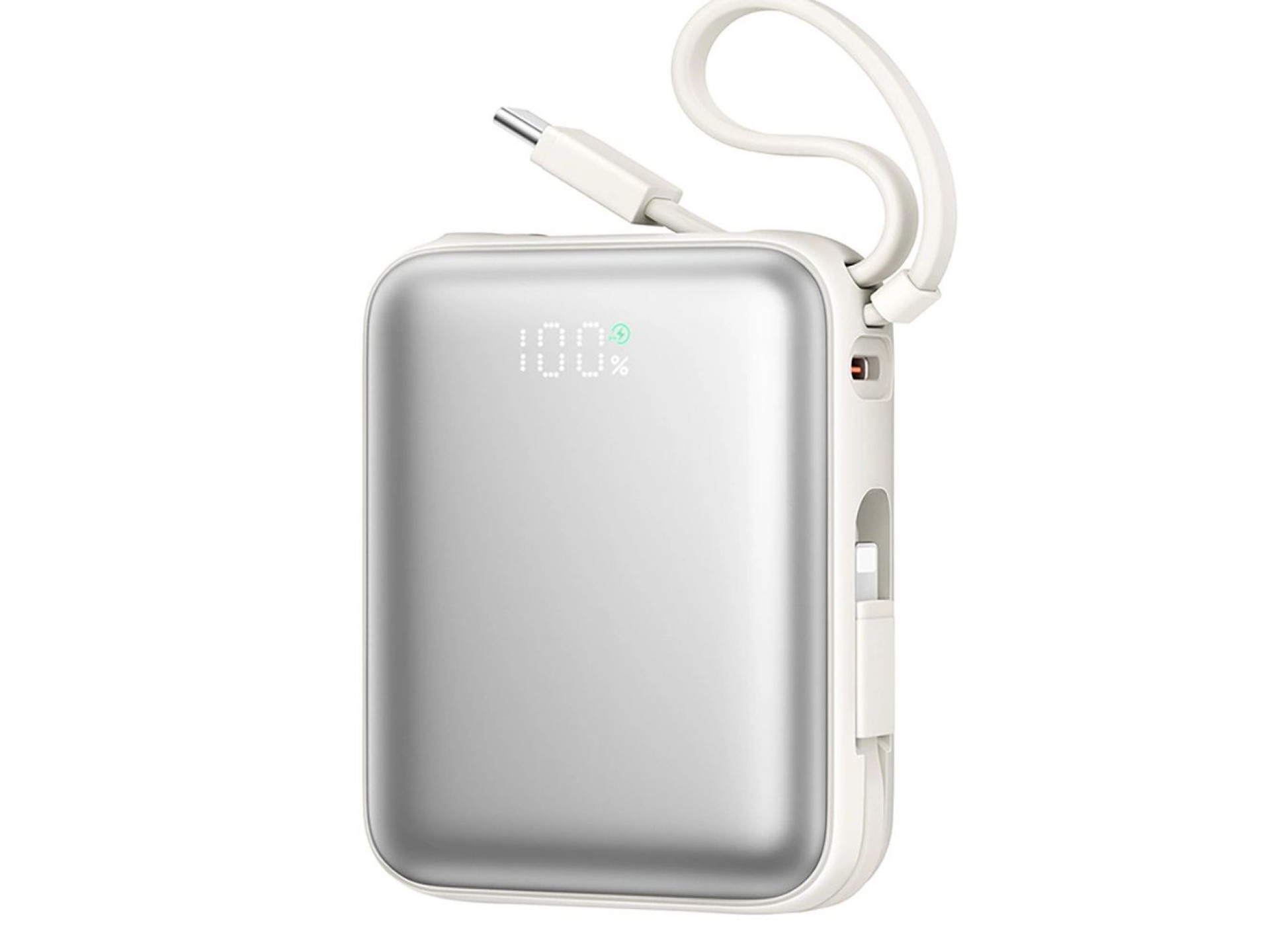 Joyroom JR-PBF27 Powerbank de 10000mAh e 22,5W com cabos USB-C e Lightning integrados - Branco