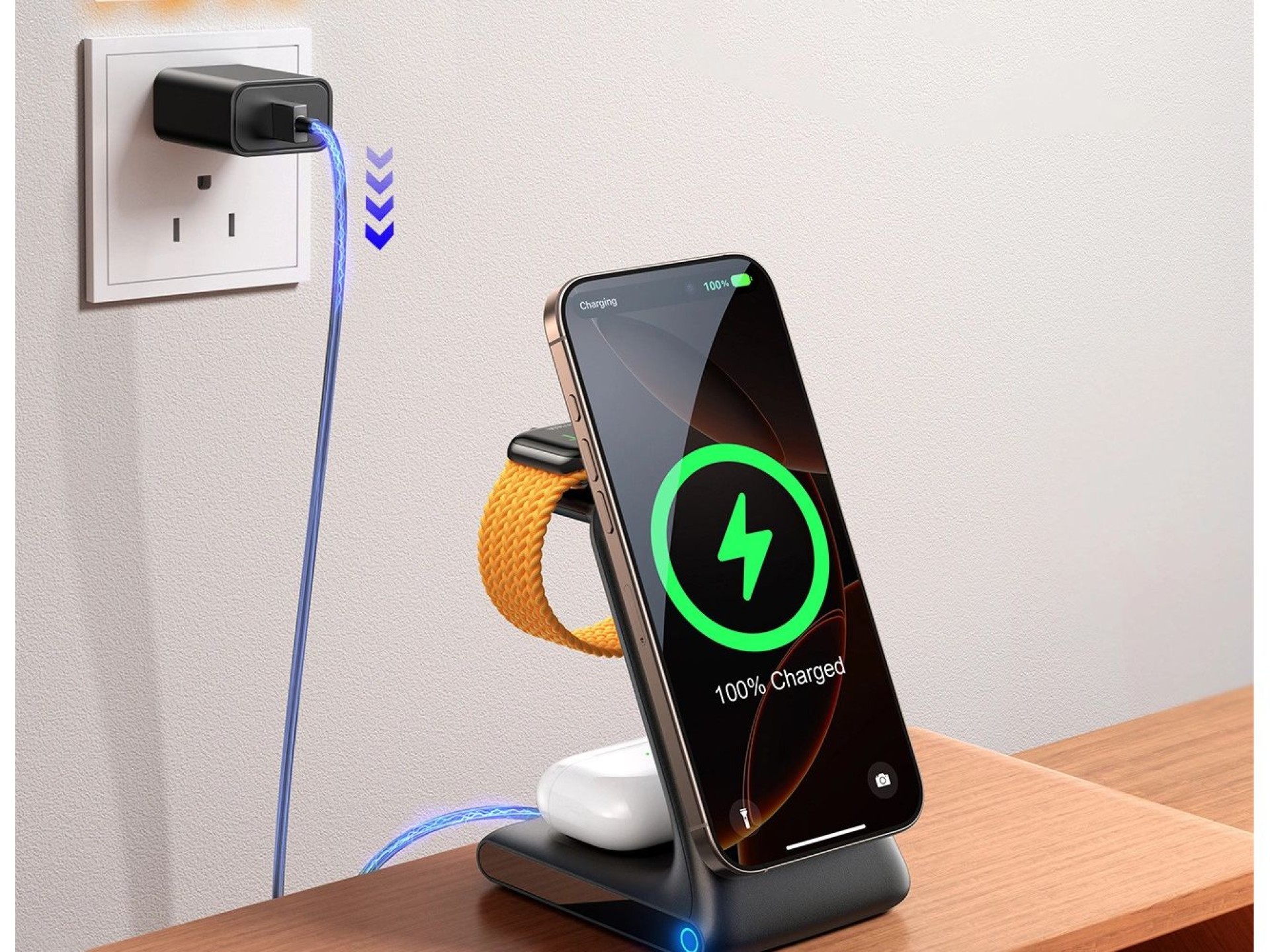 Cargador inalámbrico Joyroom JR-W15, estación de carga 3 en 1 con MagSafe - Negro