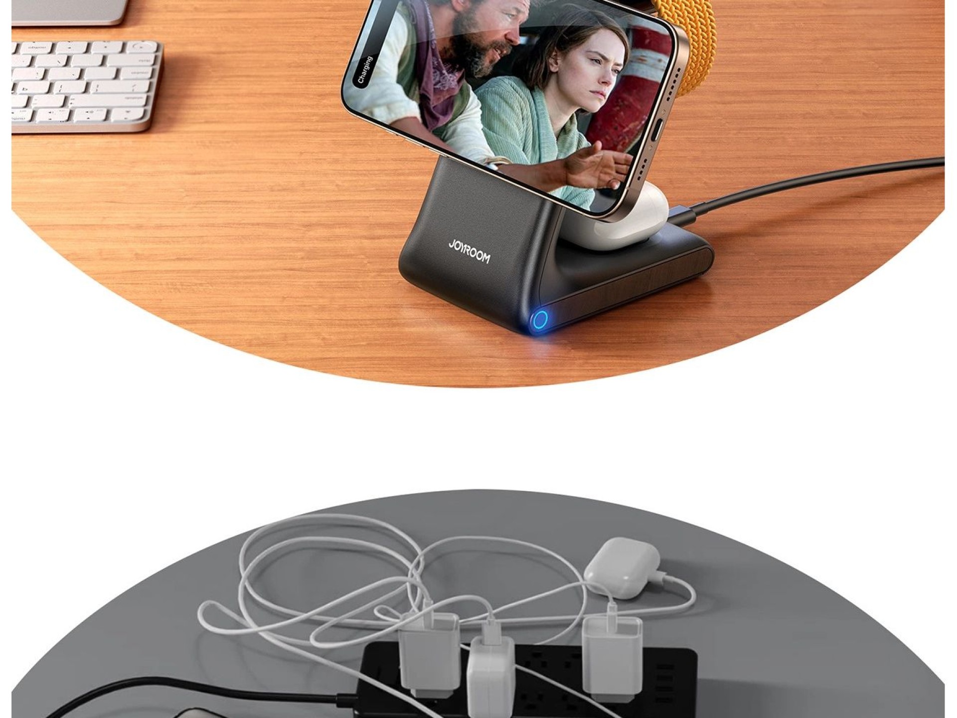 Cargador inalámbrico Joyroom JR-W15, estación de carga 3 en 1 con MagSafe - Negro
