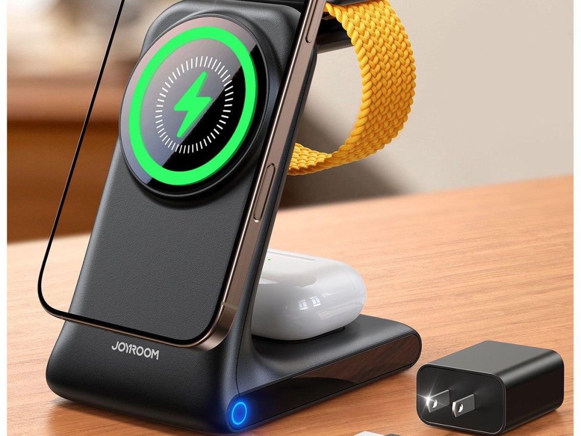 Cargador inalámbrico Joyroom JR-W15, estación de carga 3 en 1 con MagSafe - Negro