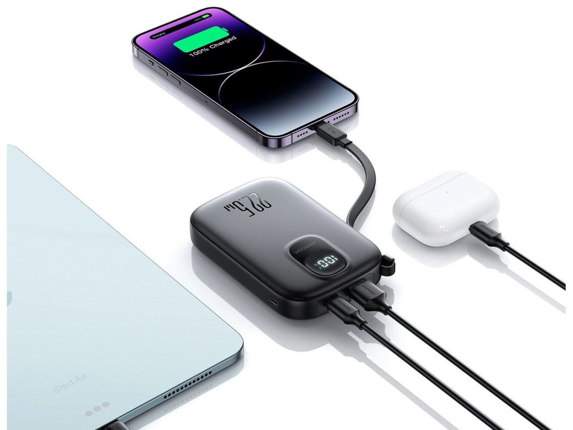 Batería externa Joyroom JR-PBF18 de 22,5 W y 10000 mAh con cable Lightning integrado + cable USB-C d