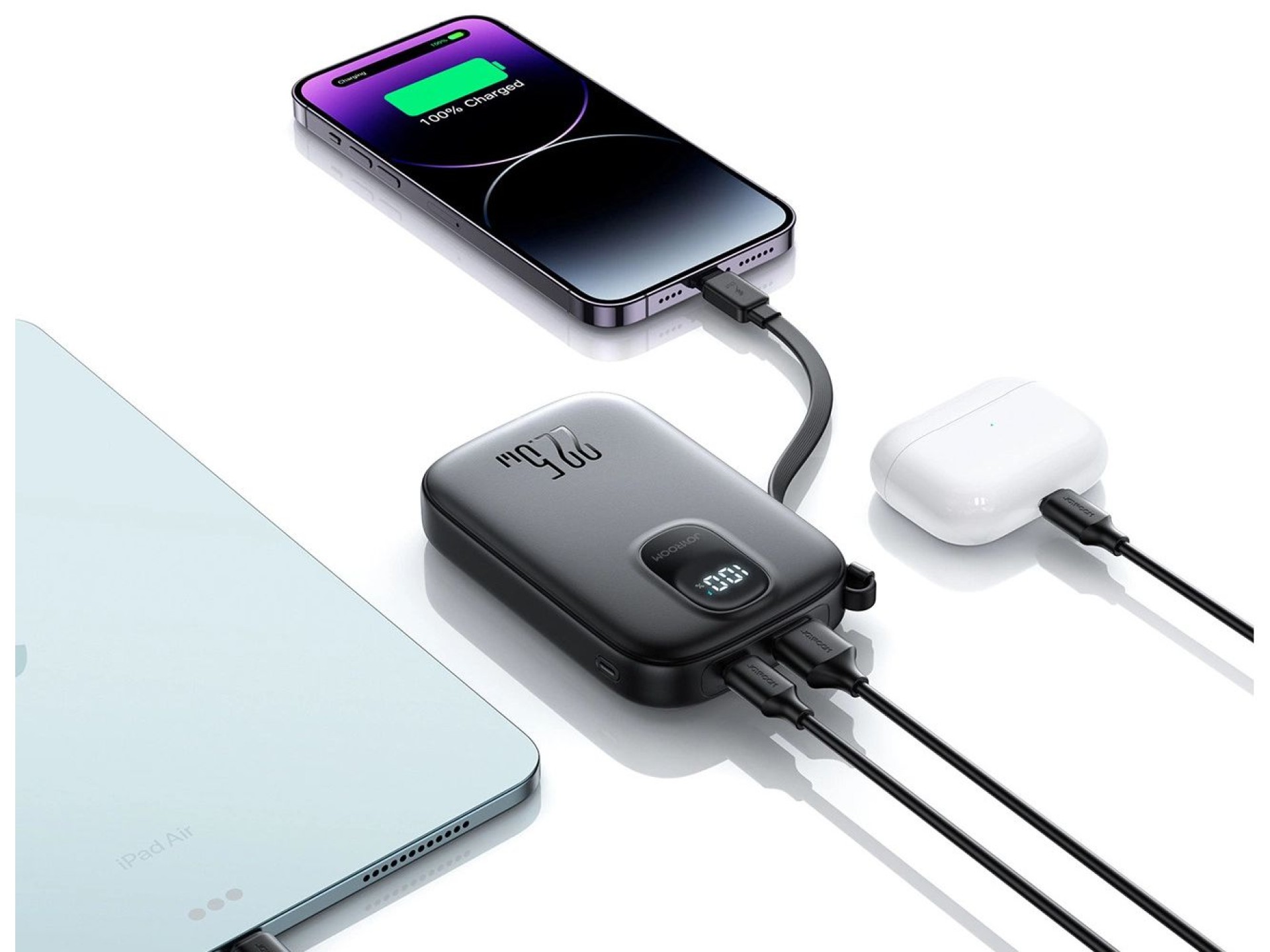 Batería externa Joyroom JR-PBF18 de 22,5 W y 10000 mAh con cable Lightning integrado + cable USB-C d