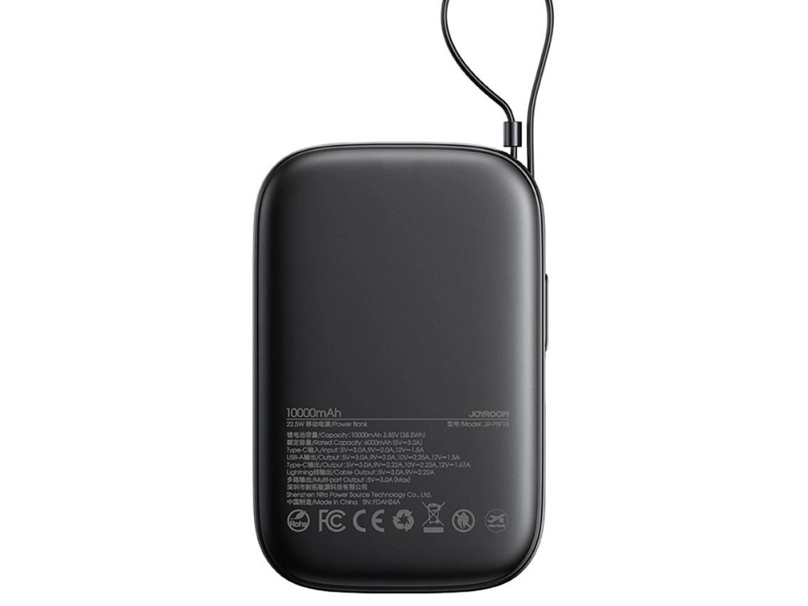Batería externa Joyroom JR-PBF18 de 22,5 W y 10000 mAh con cable Lightning integrado + cable USB-C d
