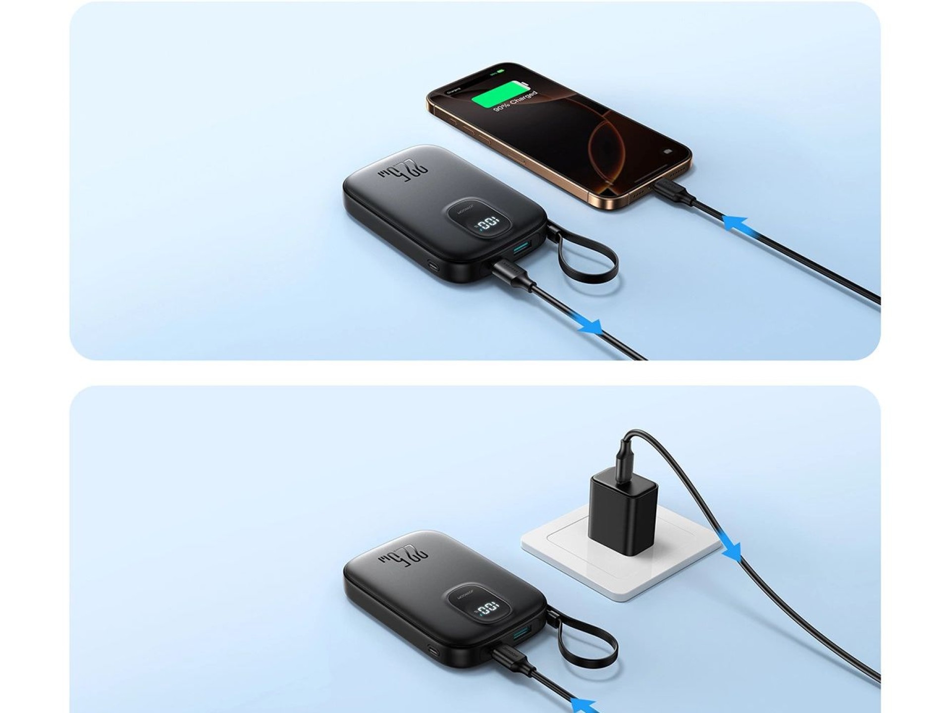 Batería externa Joyroom JR-PBF18 de 22,5 W y 10000 mAh con cable Lightning integrado + cable USB-C d