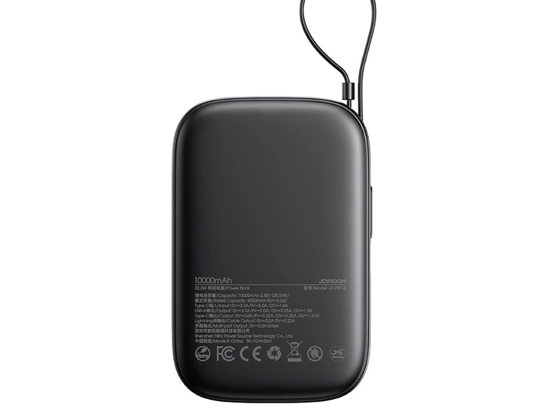 Batería externa Joyroom JR-PBF18 de 22,5 W y 10000 mAh con cable Lightning integrado + cable USB-C d