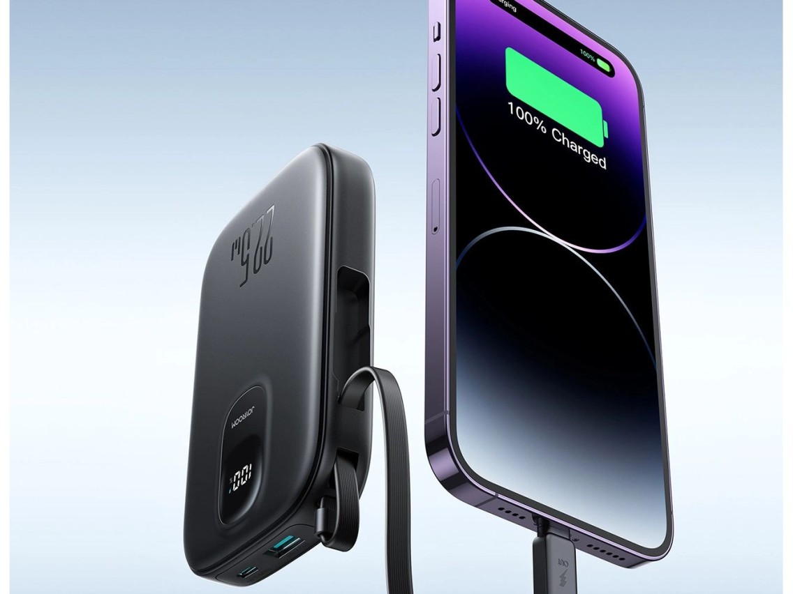 Batería externa Joyroom JR-PBF18 de 22,5 W y 10000 mAh con cable Lightning integrado + cable USB-C d