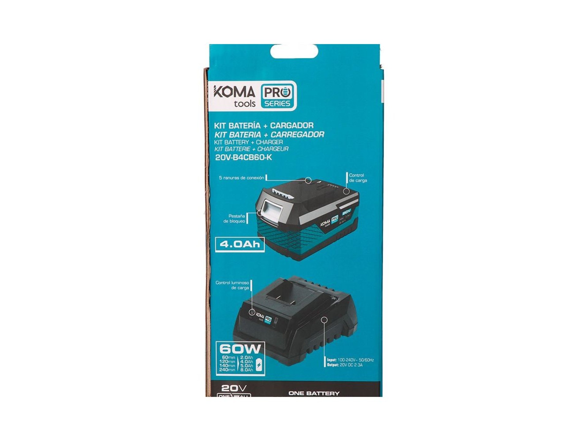 Li-ion battery pack 20 v 4.0 ah (08771) + charger 20 v 60 w (08772)
