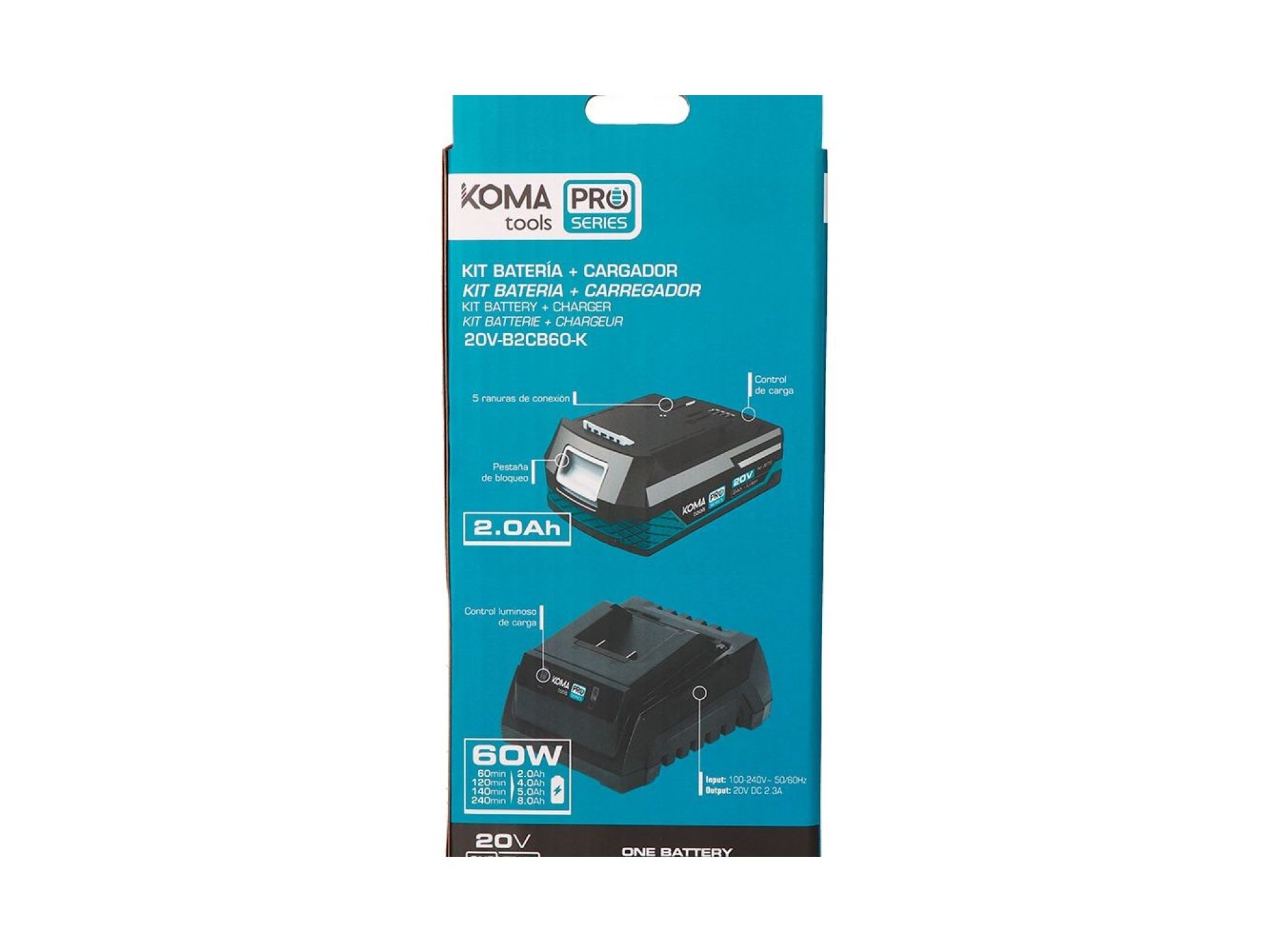 Li-ion battery pack 20 v 2.0 ah (08770) + charger 20 v 60 w (08772)