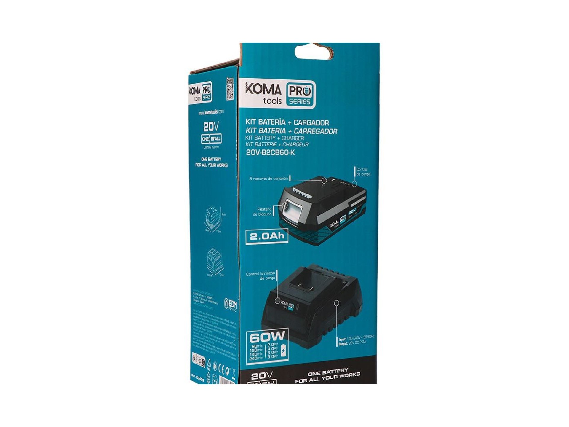 Pack bateria li-ion 20 v 2,0 ah (08770) + carregador 20 v 60 w (08772)
