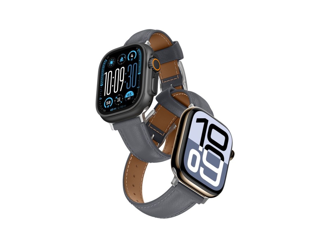 Correa de cuero AmazingThing Class Band para Apple Watch de 45/46/49 mm - Gris