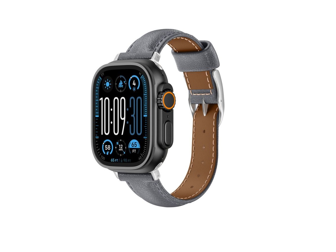 Correa de cuero AmazingThing Class Band para Apple Watch de 45/46/49 mm - Gris