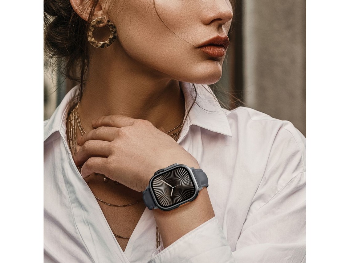 Correa de cuero AmazingThing Class Band para Apple Watch de 45/46/49 mm - Gris