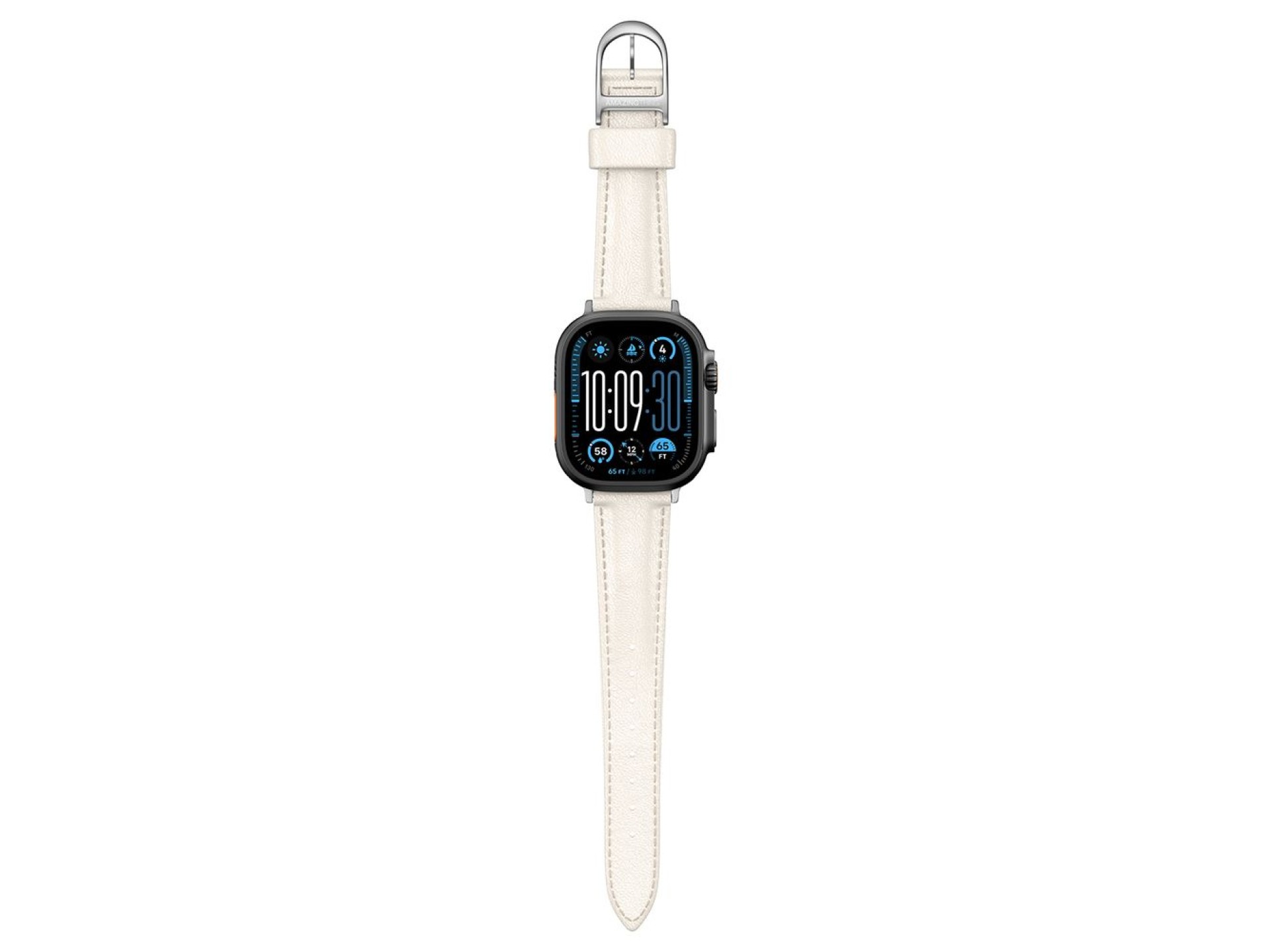 Pulseira de couro AmazingThing Class Band para Apple Watch 45/46/49 mm - Bege Claro