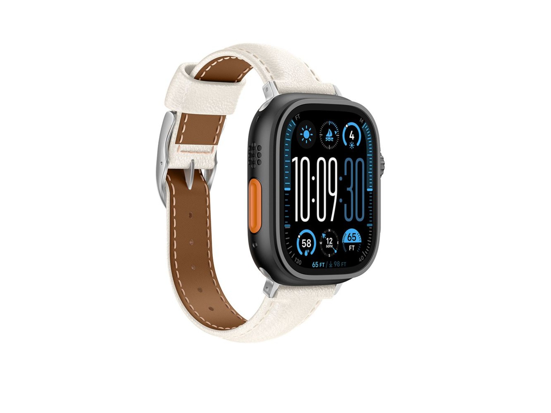Pulseira de couro AmazingThing Class Band para Apple Watch 45/46/49 mm - Bege Claro
