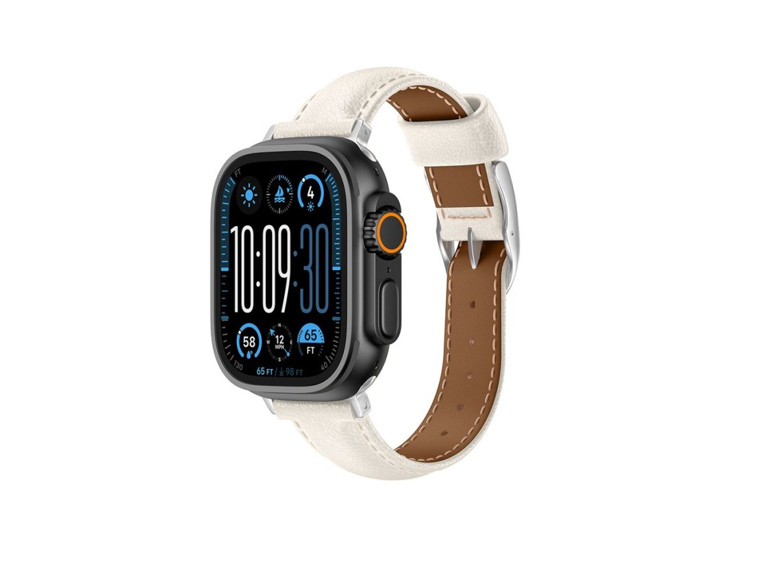 Pulseira de couro AmazingThing Class Band para Apple Watch 45/46/49 mm - Bege Claro