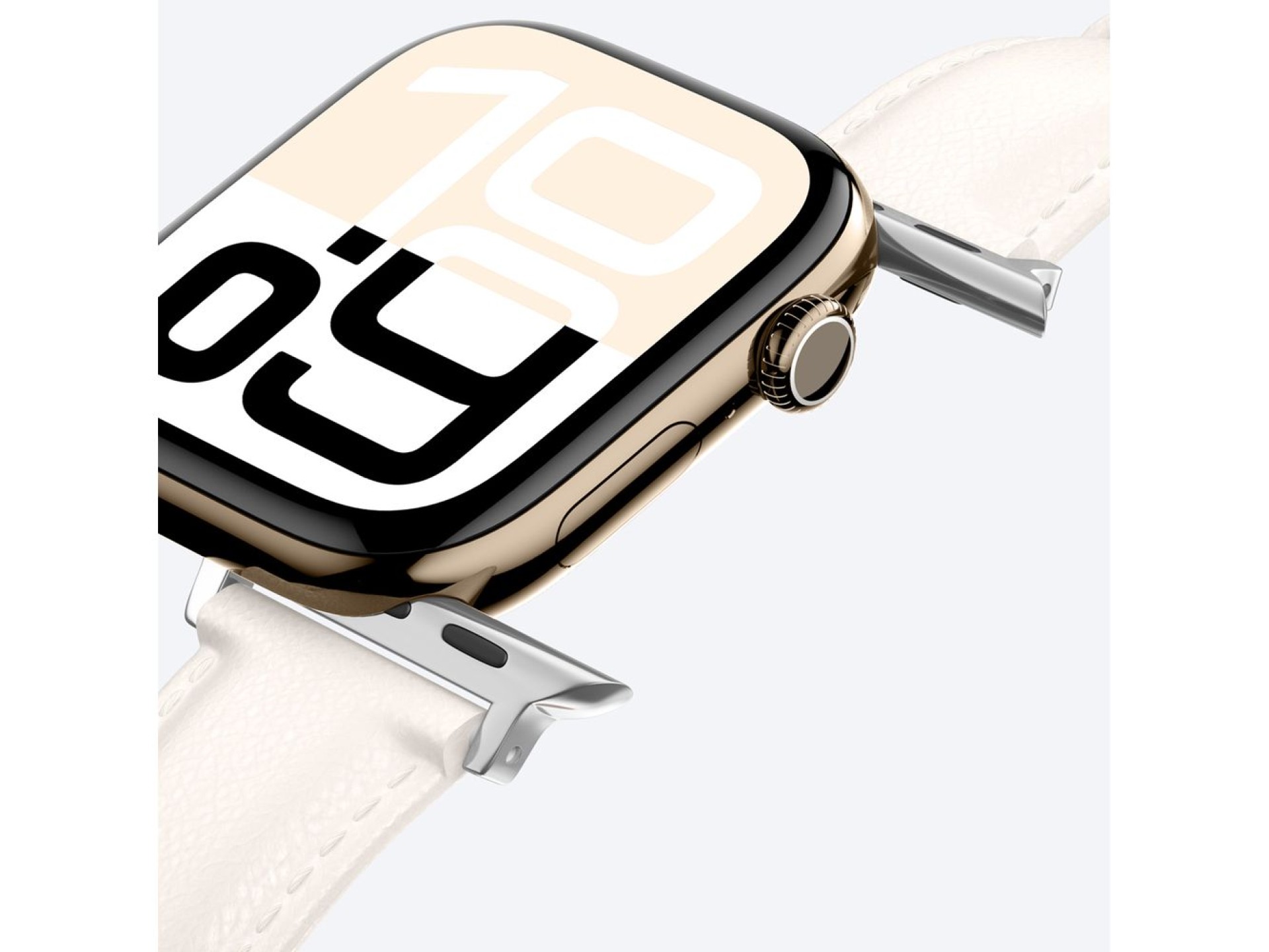 Pulseira de couro AmazingThing Class Band para Apple Watch 45/46/49 mm - Bege Claro