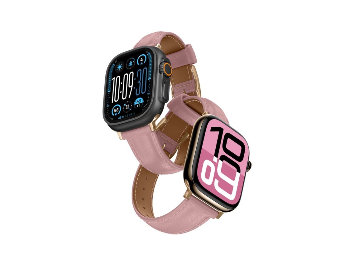 Pulseira de couro AmazingThing Class Band para Apple Watch 45/46/49 mm - Rosa