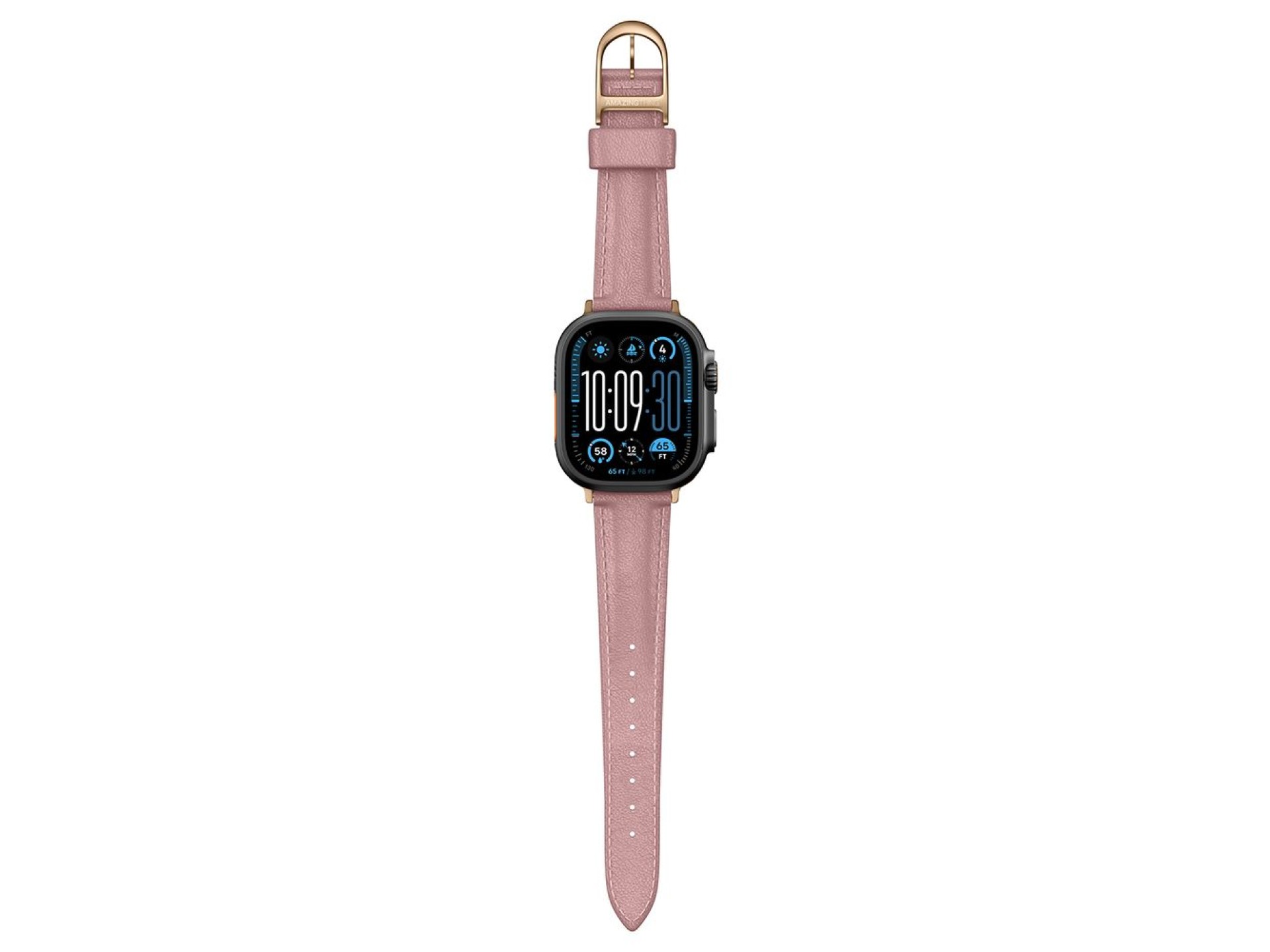 Pulseira de couro AmazingThing Class Band para Apple Watch 45/46/49 mm - Rosa