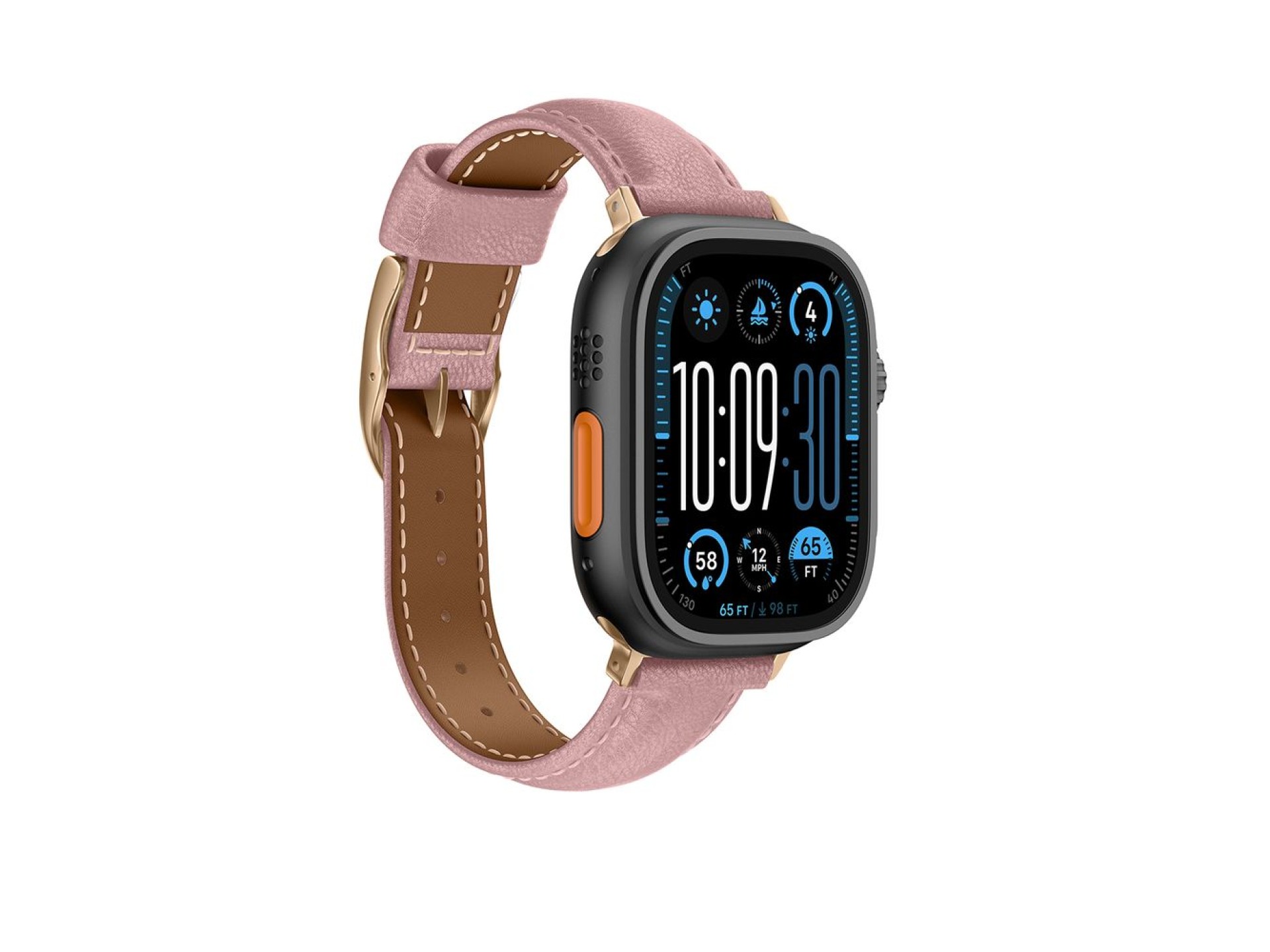 Pulseira de couro AmazingThing Class Band para Apple Watch 45/46/49 mm - Rosa