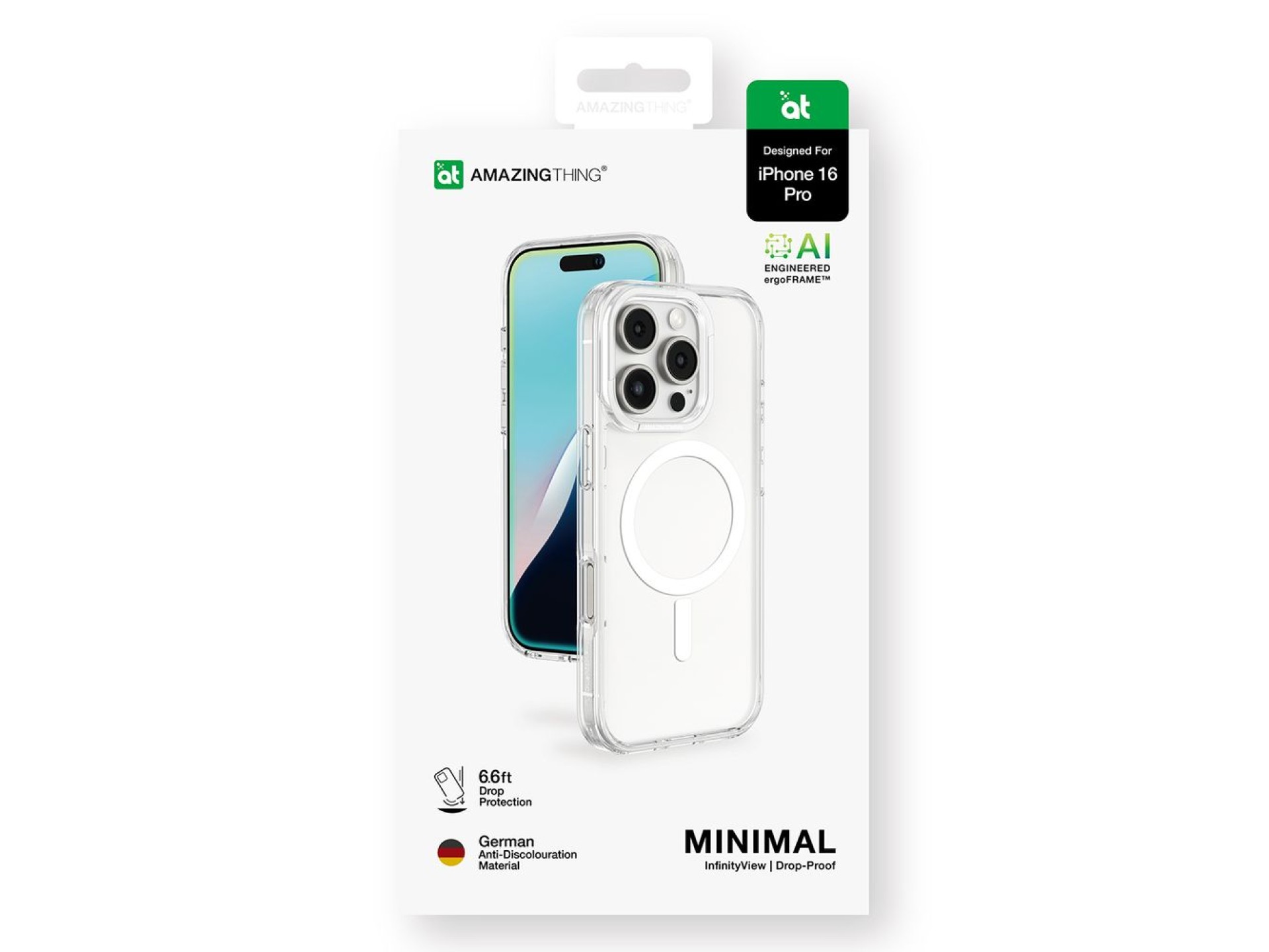 Capa minimalista AmazingThing para iPhone 16 Pro em silicone - Transparente