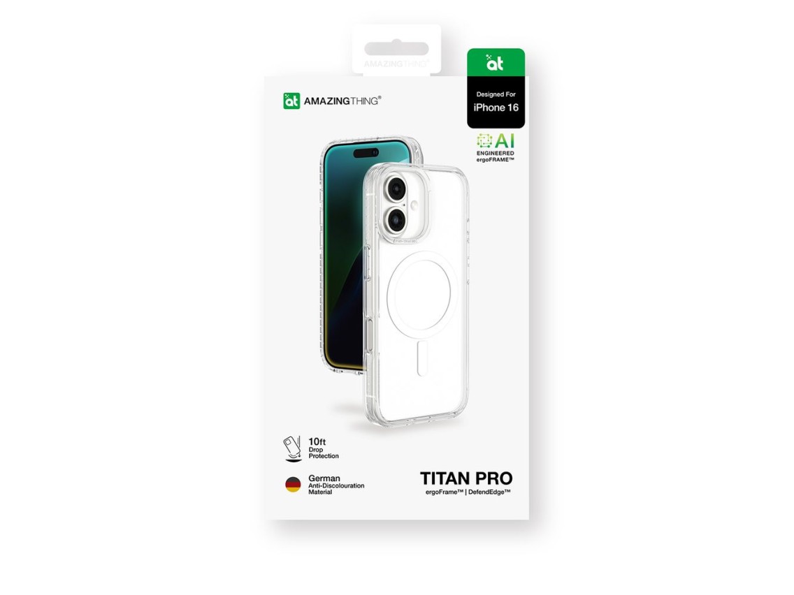 Funda AmazingThing Titan Pro Mag con anillo magnético para iPhone 16 - Transparente