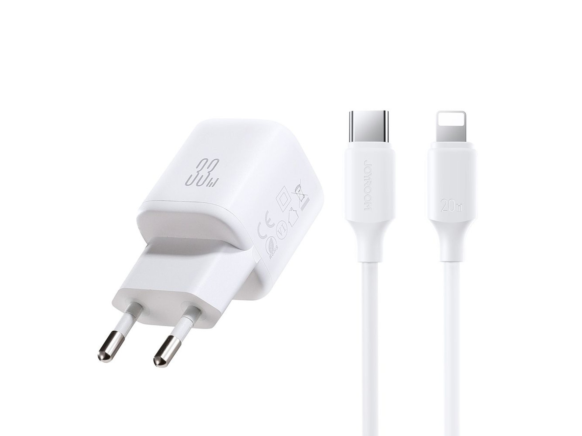 Joyroom JR-TG7 33W USB-A + USB-C wall charger with 30W USB-C - Lightning 1m cable - white