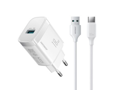 Joyroom JR-TF4 18W wall charger with 3A USB-A - USB-C 1m cable - white