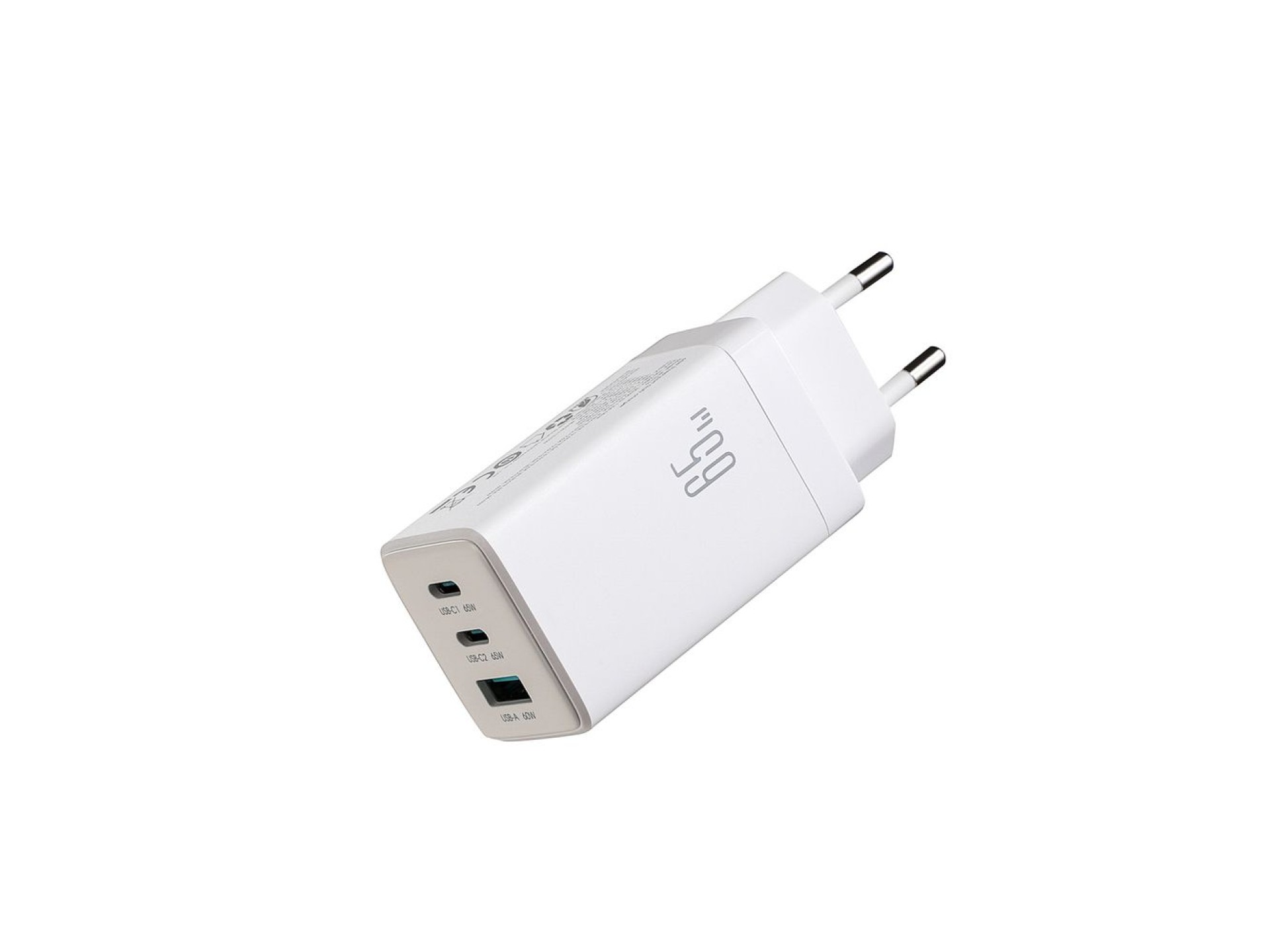 Joyroom JR-TG10 65W GaN 2x USB-C + USB-A wall charger with 100W USB-C - USB-C 1.2m cable - white