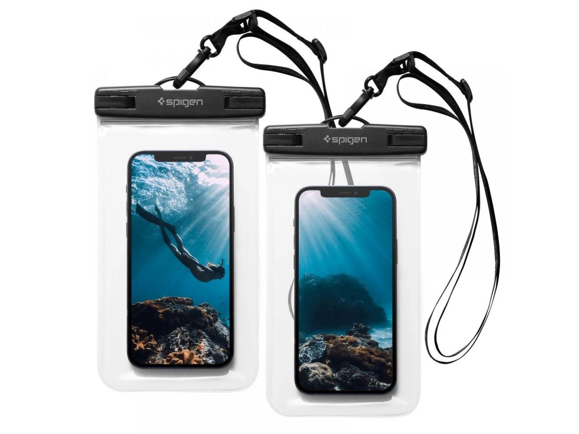 Capa Spigen Aqua Shield A601 à prova d'água IPX8 - transparente, pacote com 2 unidades.