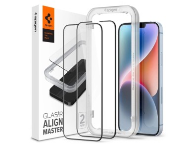 Pel�cula de vidro temperado Spigen ALM Glass FC para iPhone 13 / 13 Pro / 14 / 16e / 17e - preta, pa